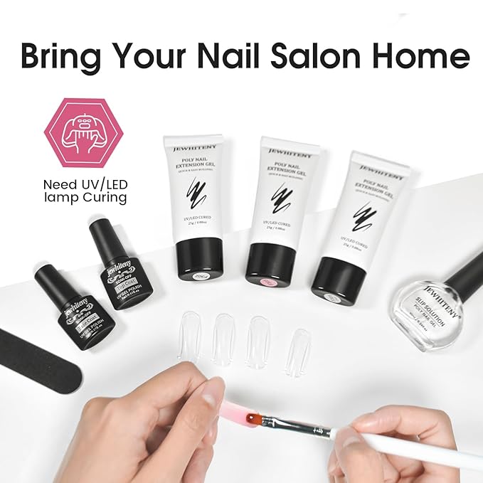 JEWHITENY Poly Extension Gel Nail Set Clear White Pink Poly Nail Gel With Base Coat Top Coat for Finger Art and Home DIY French Manicure Need U V Lamp Curing-BrightBean Baby