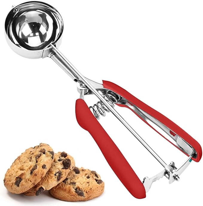 Ice Cream Scoop, Cookie Scoop, 3 Tbsp/ 45 ml/ 1.5 oz Cookie Scoops for Baking, 18/8 Stainless Steel Cookie Scooper for Baking, Ice Cream Scooper with Trigger Release, Cookie Dough Scoop (Red)
