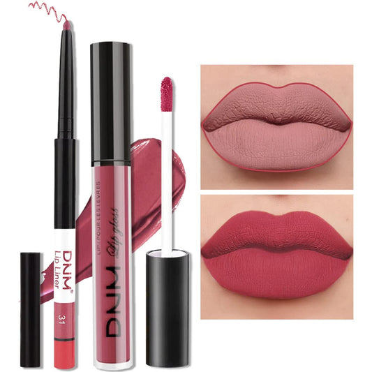 evpct 2Pcs Rose Red Pink Mauve Neutral Color Lip Liner and Matte Lipstick Makeup Sets Vegan Lipstick Lip Liner and Gloss Set Lip Stain Long Lasting Waterproof 24 31#-BrightBean Baby