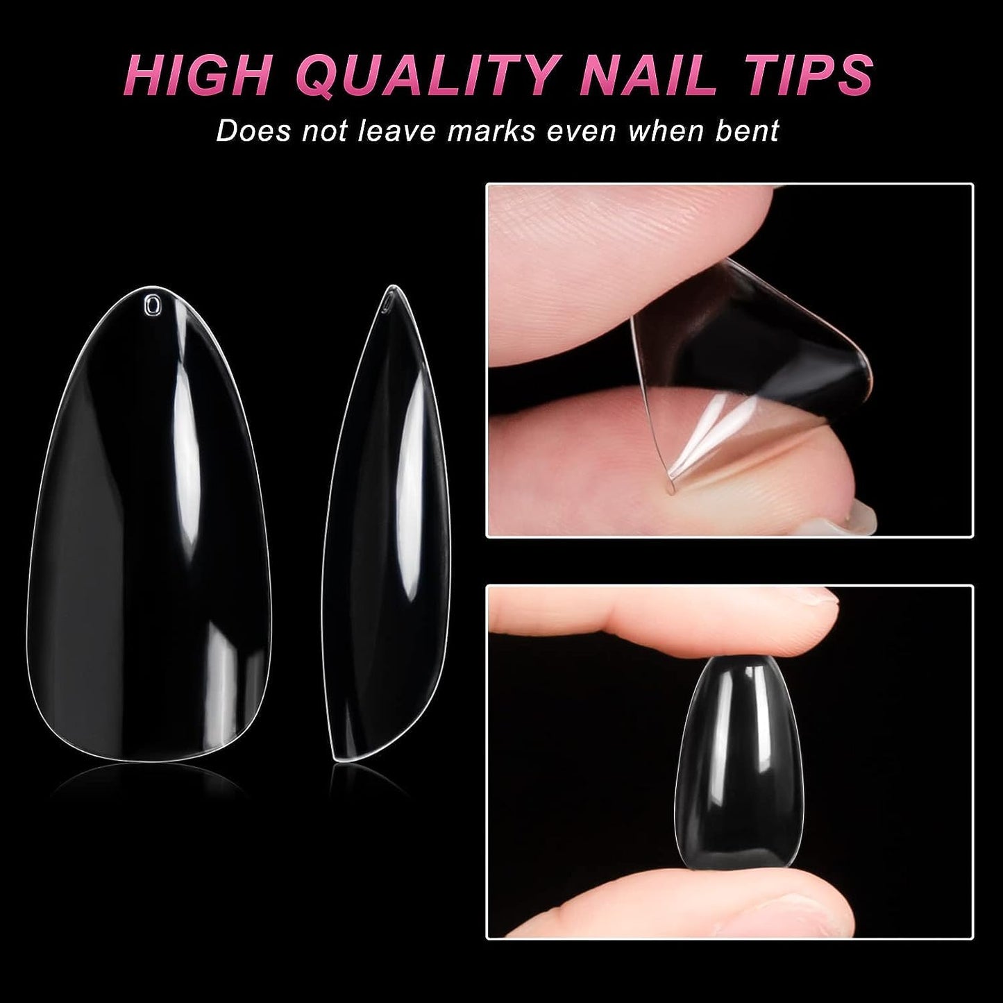 1000PCS Short Almond Nail Tips - Acrylic Nails Tips, ToouYoun 10 Sizes Soft Gel Full Cover Nail Tips with Box for Nail Art Salons and Home DIY-BrightBean Baby