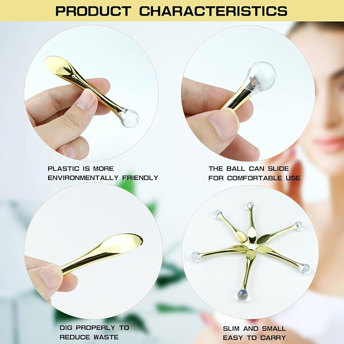 6Pcs Mini Eye Roller Plastic Eye Cream Massager Sticks Makeup Spatula Scoop Dark Circle Remover Beauty Cosmetic Tool for Skin Care,Golden-BrightBean Baby