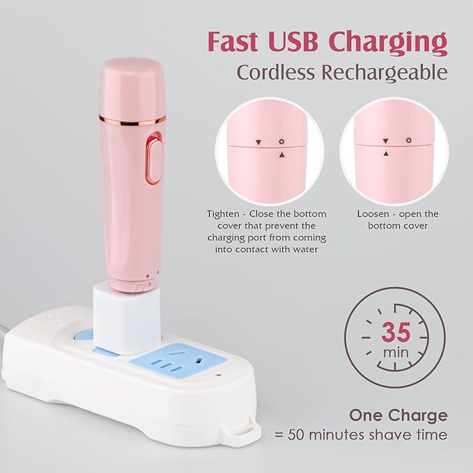 Trimmer Women, 4 in 1 Electric Razor for Women, Facial Shavers for Women, Portable Travel Womens Electric Razor for Face Beard Eyebrow Leg Arm Bikini Armpit Pubic Hair, Pink-BrightBean Baby