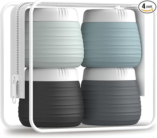 Travel Containers for Toiletries, 1.7oz Travel Size Premium Silicone Cosmetic Cream Jars, TSA Approved Leak-Proof Refillable Accessories W/Toiletry Bag for Cosmetic Face Body Cream(Gray)-BrightBean Baby