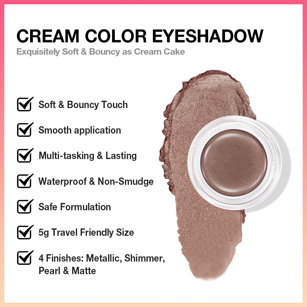 Kaely Single Cream Eyeshadow Pot, Bronze Shimmer Eye Shadow for Older Women High Pigmented Waterproof, Natural Eyeshadow Palette Makeup Brightener, sombras en crema para ojos, Blendable, 20-BrightBean Baby