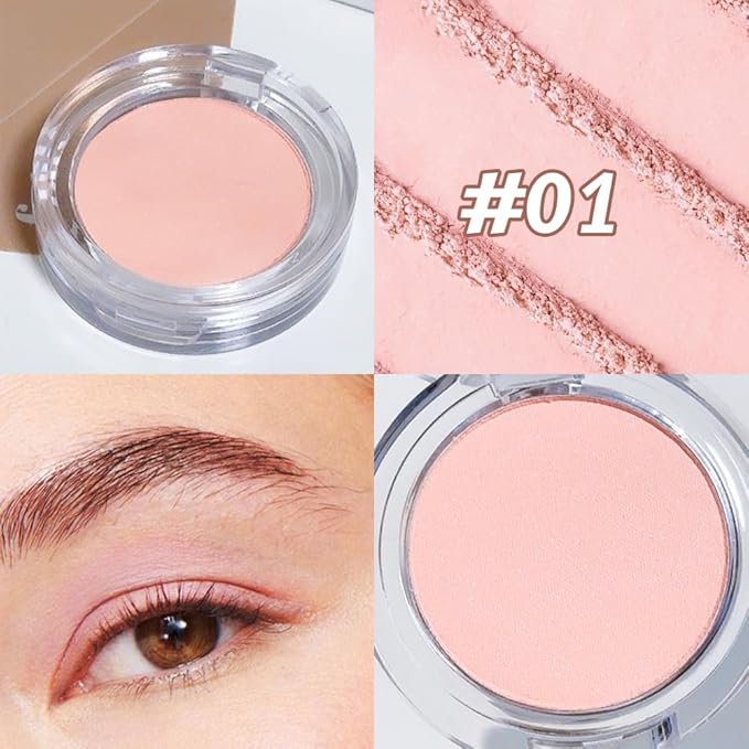 Single Mini Pressed Eyeshadow Makeup Palette, Nude Pink Sparkle Shimmer Glitter Monochrome Cream Eye shadows Palette Brightener Makeup for Older Women, Pigmented Waterproof 01#-BrightBean Baby