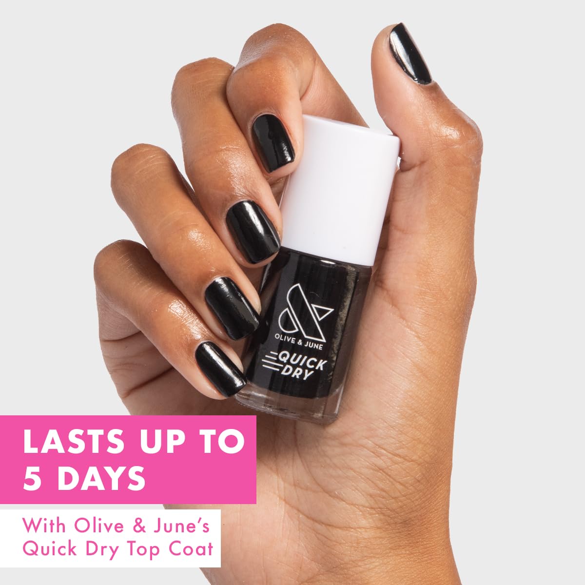 Olive & June Quick Dry Nail Polish | Instant, Fast-Drying, Smudgeproof Color | 15-free, Vegan, Cruelty-Free Formula | Lasts up to 5 Days | Salon-Quality Manicure Pedicure at Home | Cateye Inky Black-BrightBean Baby