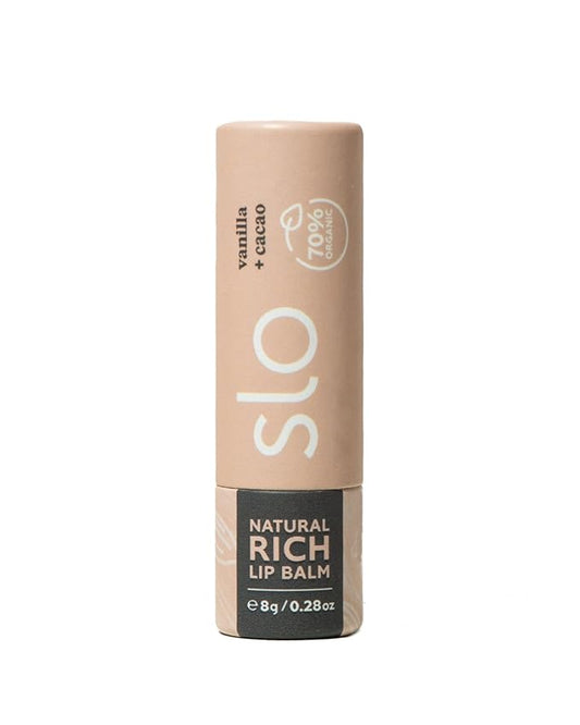Slo | Natural Lip Balm - All Natural Ingredients, Vegan & Cruelty Free, Hydrating & Soothing, Plastic Free, Paper Packaging | Vanilla + Cacao, 0.28oz-BrightBean Baby