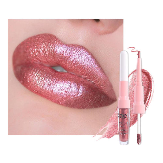 Kaely 2-in-1 Pink Red Metallic Lipstick and Lip Liner, Shimmer Liquid Metallic Lipsticks for Women, Glitter Lip Gloss Stain Long Lasting Waterproof Smudge Proof 24 Hour, Vegan Makeup, 09-BrightBean Baby