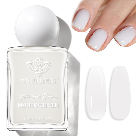 modelones Milky White Nail Polish, 15 ml Jelly Milky White Sheer Clear Nail Polish, Quick Dry Nail Lacquer Strengthener Long Last Nail Art DIY Manicure Gift for Women Girls 0.5 Fl Oz-BrightBean Baby