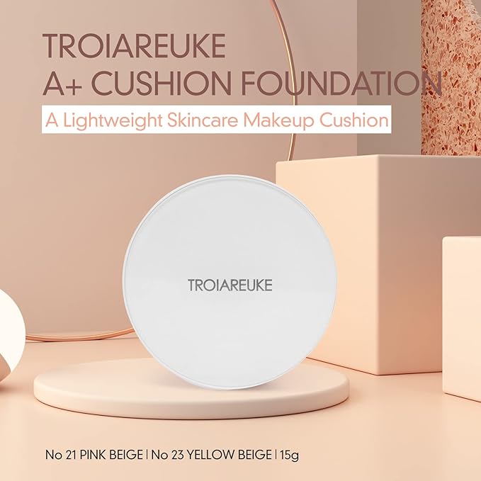 TROIAREUKE A+ Cushion Foundation (Shade 21) I Natural Coverage Foundation Makeup, Moisturizing Finish for Sensitive, Oily, Combination Skin, Skin Care Cushion I Korean Aesthetic Makeup-BrightBean Baby