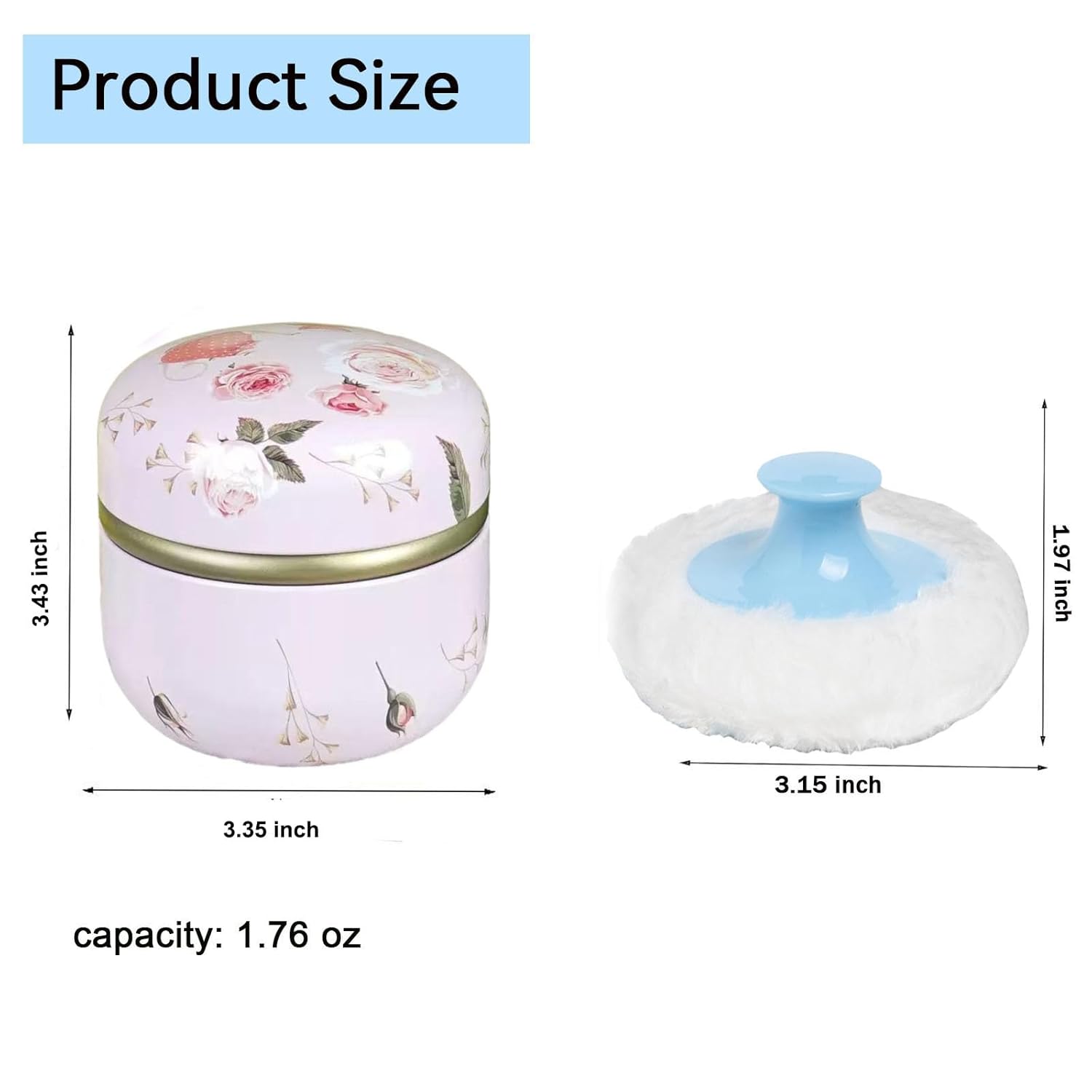 Body Powder Puff and Container, 3.35" Portable Dusting Powder Container with Soft Puff Loose Powder Case Box Jar with Lids for Baby Women Home and Travel Use-BrightBean Baby