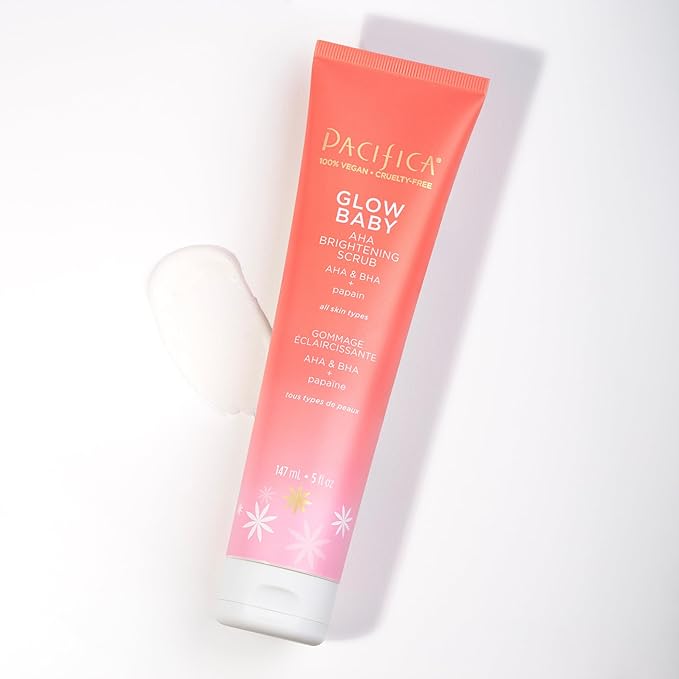 Pacifica Glow Baby Body Lotion & AHA Scrub Set – Brightening Vitamin C Body Lotion (5 oz) + AHA Exfoliating Body Scrub, 2-Step Radiance Duo for Smooth Glowing Skin, Vegan-BrightBean Baby