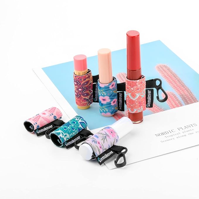 6 Pack Lip Balm Holder, Compact Clip-On Chapstick Holder Premium Release Clip Neoprene Sleeve Lip Balm with Clip Fits Most Standard Lip Balm-BrightBean Baby