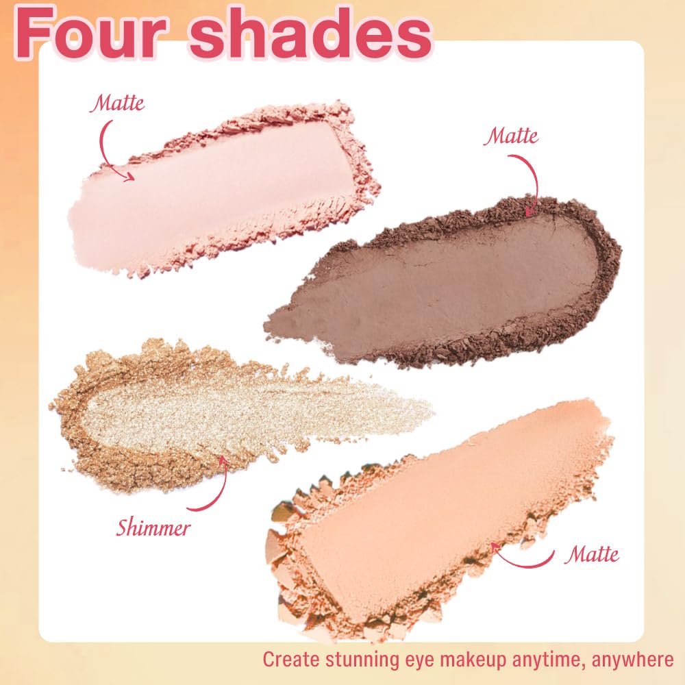 4Colors Eyeshadow Makeup Palette,Nude Champagne Natural Neutral Powde Eye Shadow Palette for Older Women,Long Lasting Naturing-Looking,Lightweight,Waterproof,Eye Makeup Kit Travel Size-BrightBean Baby