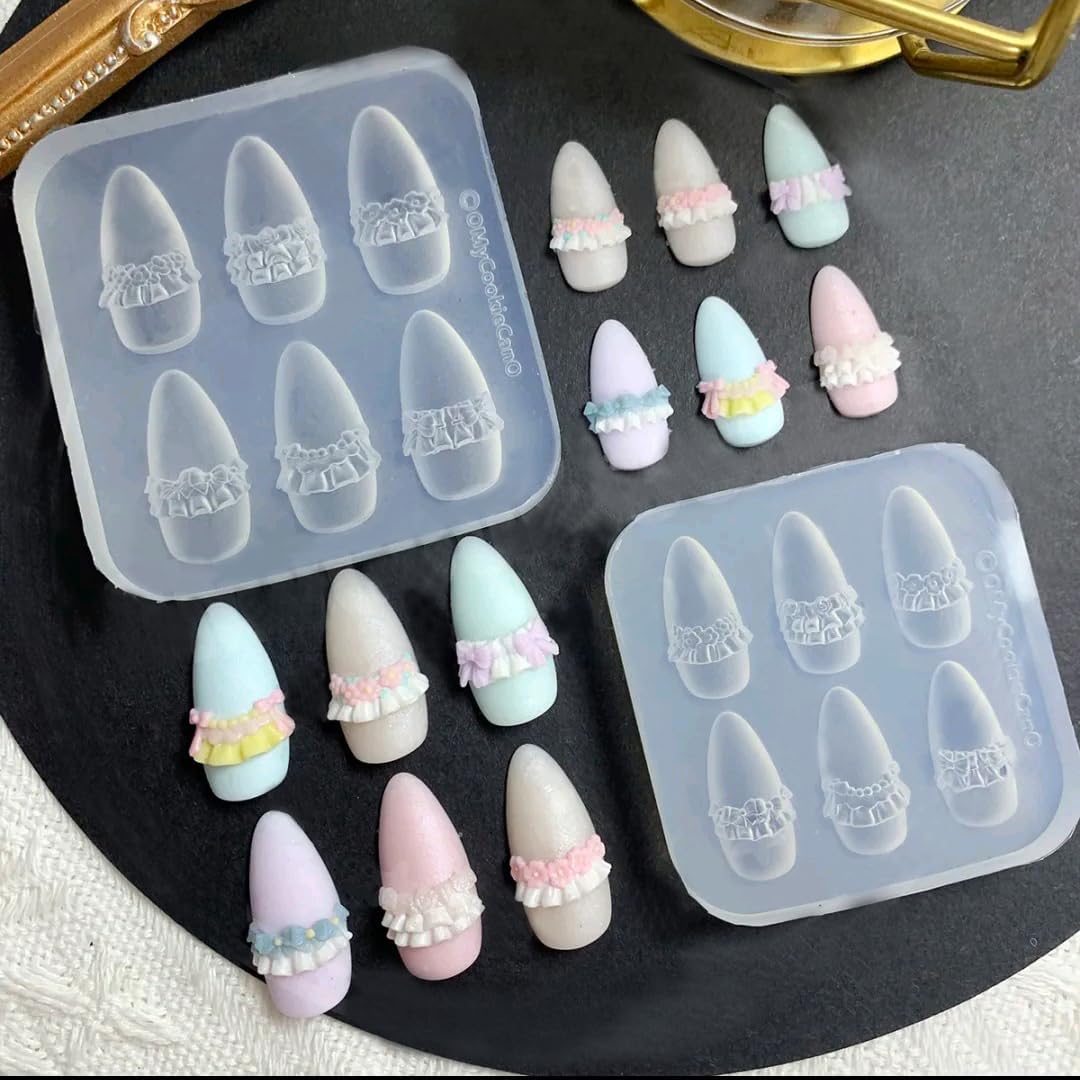 Nail Mold for Nail Art 3D Flowers Nail Charms Cream Lace Pleated Skirt French Design Mold DIY Manicure 3D Carving Template-BrightBean Baby