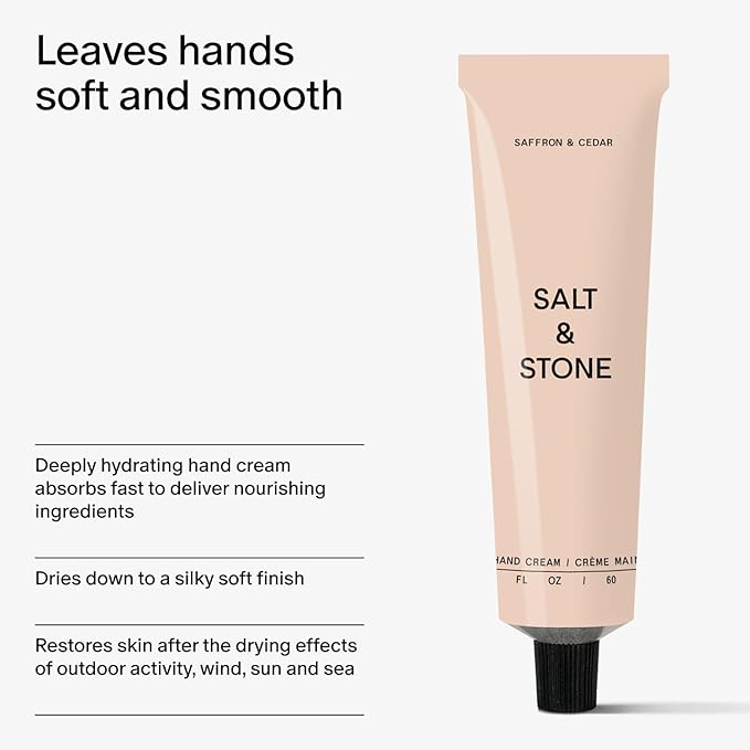 Salt & Stone Hand Cream for Women & Men | Saffron & Cedar | Hydrates, Nourishes & Softens Skin | Restores Dry Cracked Hands | Fast-Absorbing | Cruelty-Free & Vegan (2 fl oz)-BrightBean Baby
