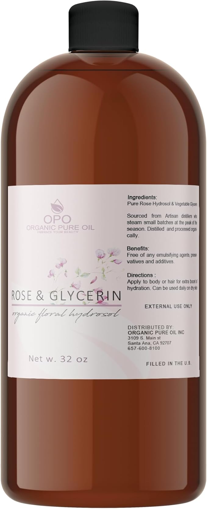 Rosewater Glycerin Mist Toner Bulk Spray Facial Body Floral Cleanser Pure Rose Hydrosol Vegetable Glycerine Moisturizing Cleansing Toning Mix Face Skin Hair Body - Packaging May Vary (32 Ounces)-BrightBean Baby