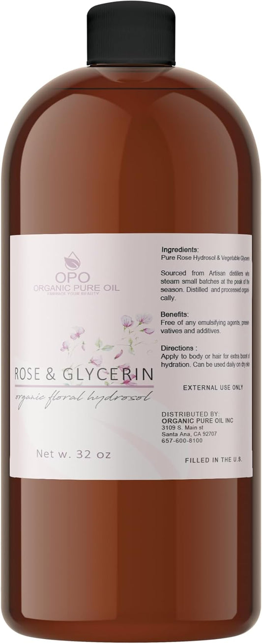 Rosewater Glycerin Mist Toner Bulk Spray Facial Body Floral Cleanser Pure Rose Hydrosol Vegetable Glycerine Moisturizing Cleansing Toning Mix Face Skin Hair Body - Packaging May Vary (32 Ounces)-BrightBean Baby