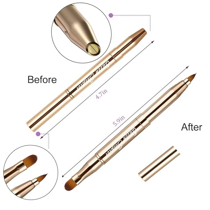Retractable Eyebrow Eyelash Lip Brush Makeup Brush Double-Sided Soft With Cap Concealer Eyeliner For Travel Cosmetic Brushes, gold color-BrightBean Baby