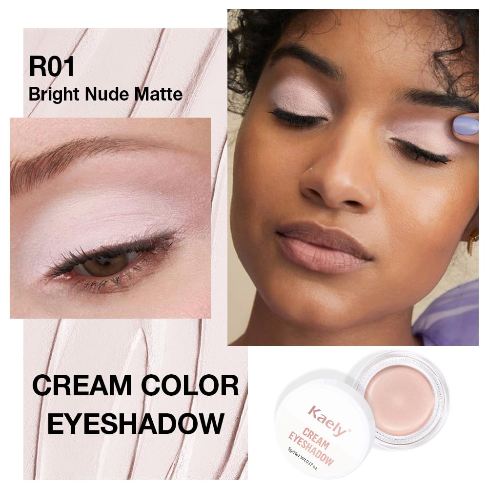 Kaely Single Cream Eyeshadow Pot, Bright Nude Matte Eye Shadow for Older Women High Pigmented Waterproof, Natural Eyeshadow Palette Makeup Brightener, sombras en crema para ojos, Blendable, R01-BrightBean Baby