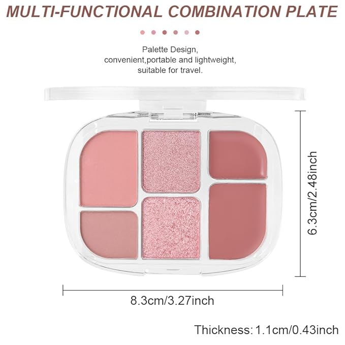 6-in-1 Cream & Powder Makeup Palette – Blush Highlighter & Eyeshadow, Matte & Shimmer Rose Nude Tones, Travel-Friendly Compact for Daily & Travel Use 02-BrightBean Baby