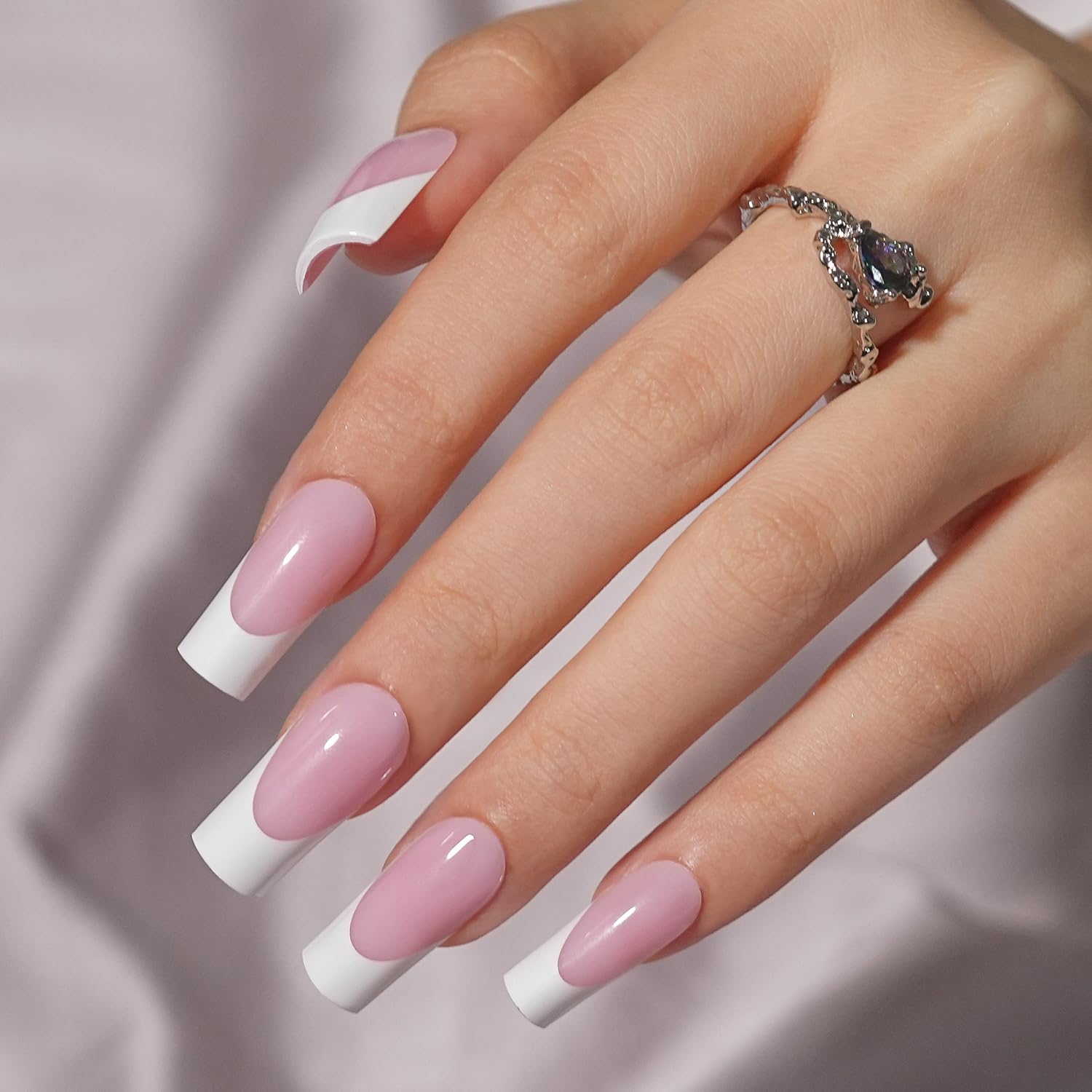 French Gel Nail Tips - Jofay Fashion French Tip Press on Nails, 10-Piece Set 320Pcs Pink long Square Nail Tips, No Need to File 3 in 1 Acrylic Fake Nails for Nail Art DIY & Nail Extension, 16 Sizes-BrightBean Baby