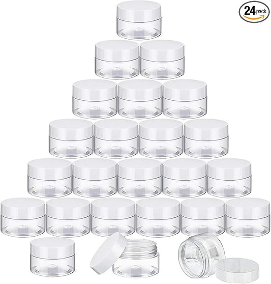 SATINIOR 24 Pieces Empty Clear Plastic Jars with Lids Round Storage Containers Wide-Mouth for Beauty Product Cosmetic Cream Lotion Liquid Butter Craft and Food (White Lid, 1 oz)-BrightBean Baby