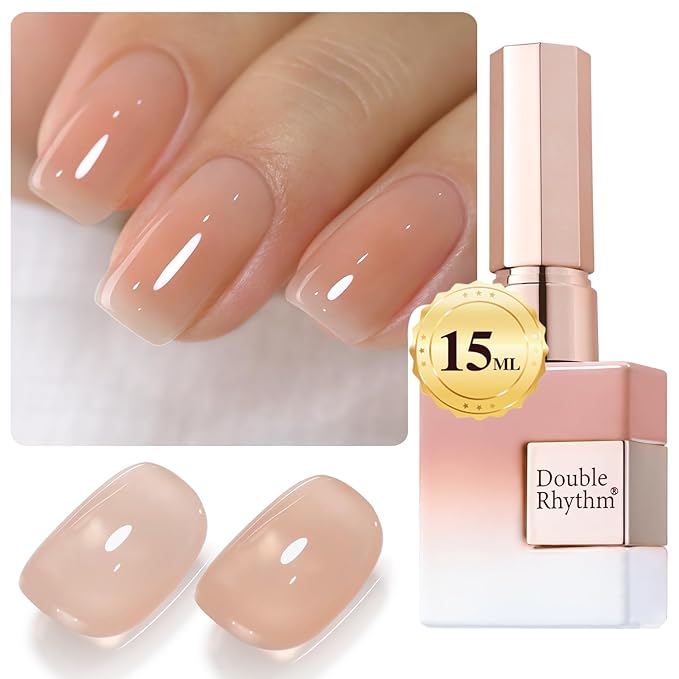 Double Rhythm 0.5Oz Translucent Gel Polish Sheer Neutral Natural Light Milky Same Color Same Bottle 15ML Jelly Art DIY at Home (Neutral Nude Pink-A1368)-BrightBean Baby