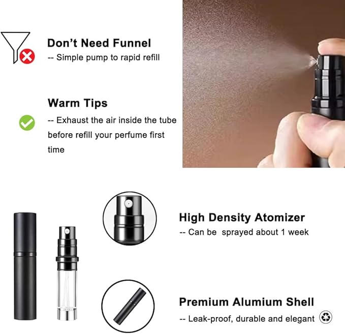 YEEJOK Travel Essentials for Women Men, Travel Perfume Bottles Refillable, Perfume Atomizer Spray Container, Mini Portable Easy Pump Refilled 5ml Bottle for Flying,Purse,Vaction Essentials-BrightBean Baby
