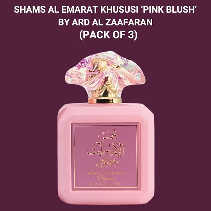Ard Al Zaafaran Pink Blush Shams Al Emarat Khususi Eau De Parfum For Women Spray 100 ML (3.4 OZ) Long Lasting Arabian Perfumes For Women - Elegant & Sweet Ladies Perfume for Every Occasion (Pack of 3)-BrightBean Baby