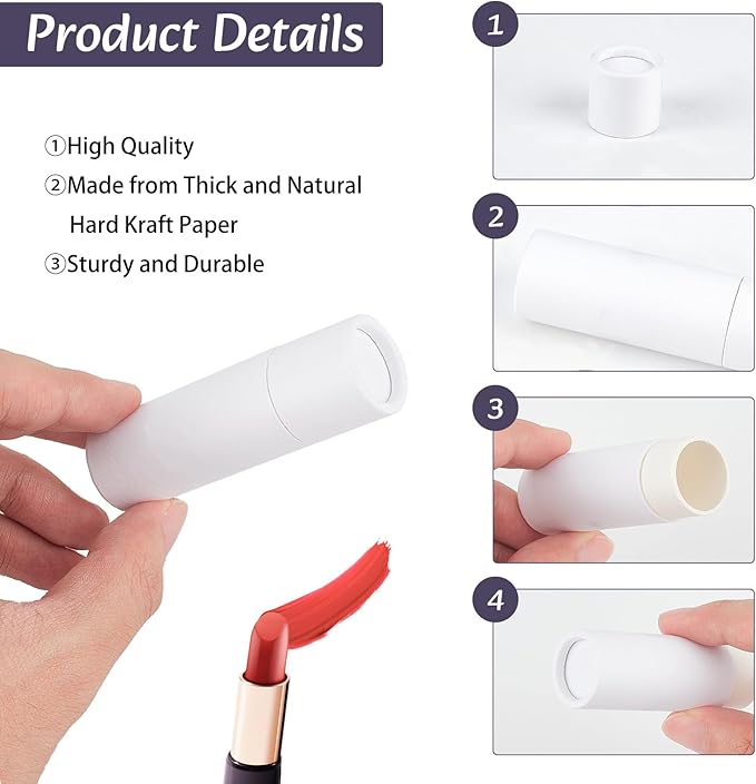 NICENEEDED 10 Pcs Paperboard Lip Balm Tubes, White Paper Lipstick Tube, Cardboard Empty Lip Gloss Container Solid Perfume Tube Cosmetic Box for DIY Lip Gloss Balm Chapstick-BrightBean Baby