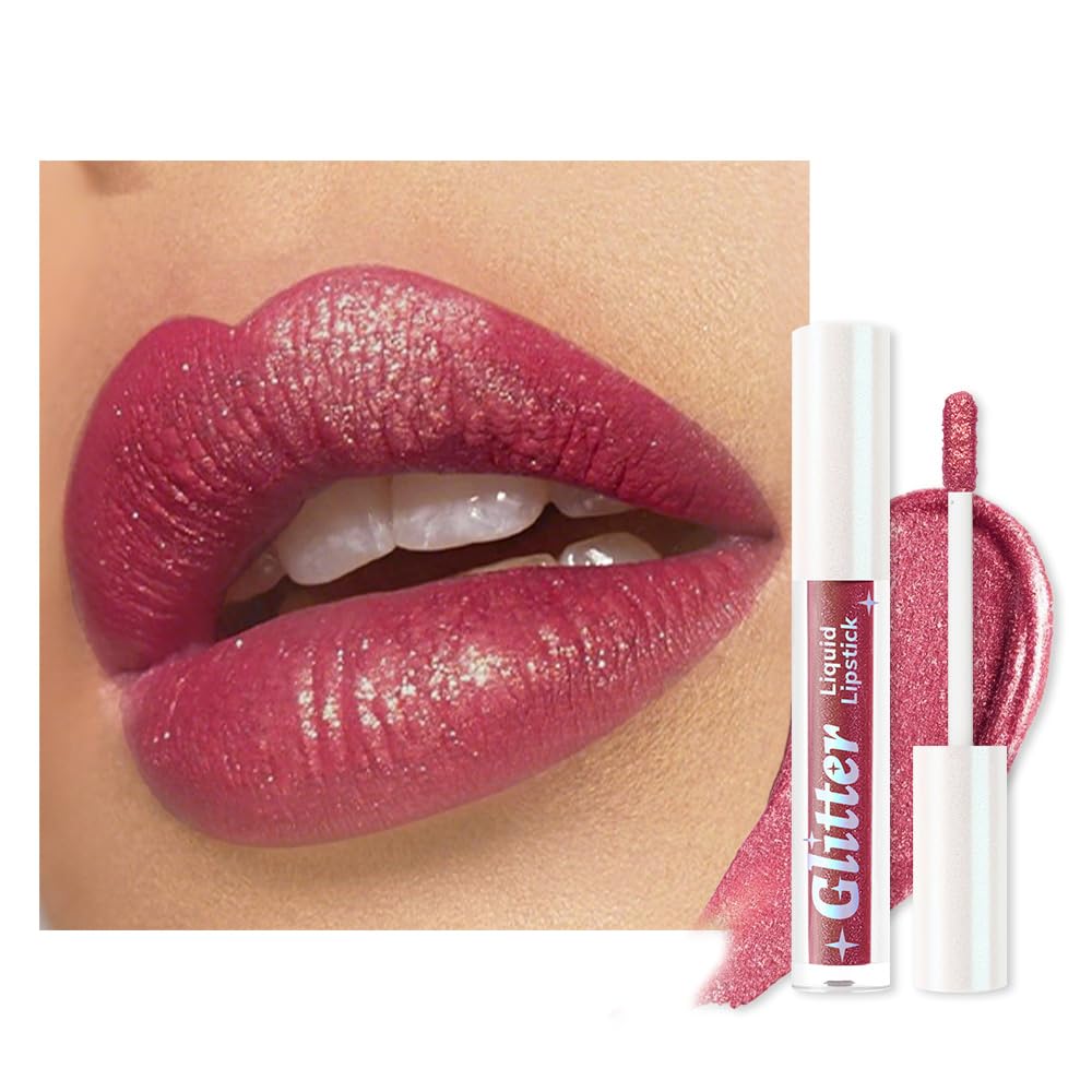 Red Brown Metallic Lipstick for Women,Lightweight Glitter Sparkling Liquid Lipsticks,Shimmer Lip Gloss Stain Long Lasting Waterproof Smudge Proof Non-Drying 24 Hour Full Coverage Lip Makeup,Vegan-BrightBean Baby