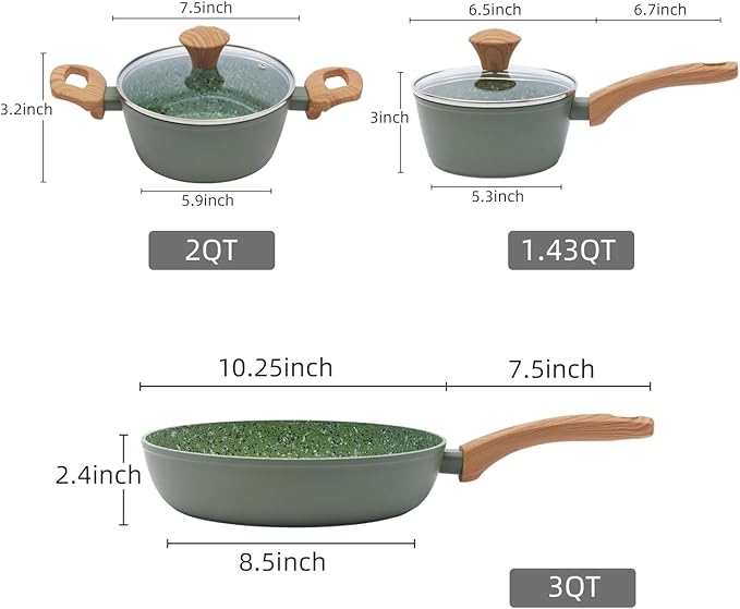 Jovire 3-Piece Nonstick Cookware Set with Lids - Green