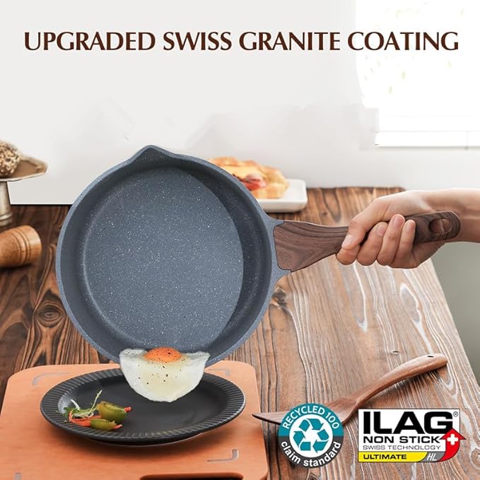SENSARTE Nonstick Sauce Pan with Double Spout 3.0 Quarts - Swiss Granite Coating with Lid
