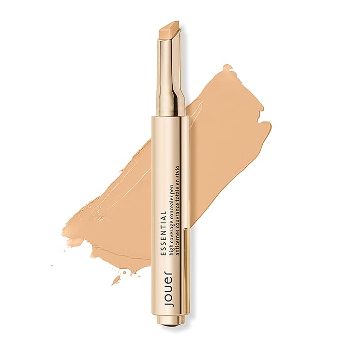 Jouer Essential High Coverage Concealer Pen - Under Eye Concealer for Dark Circles - Brightening Makeup for Eye Circles - Color Corrector Eye Primer with Hyaluronic Acid and Vitamin E-BrightBean Baby