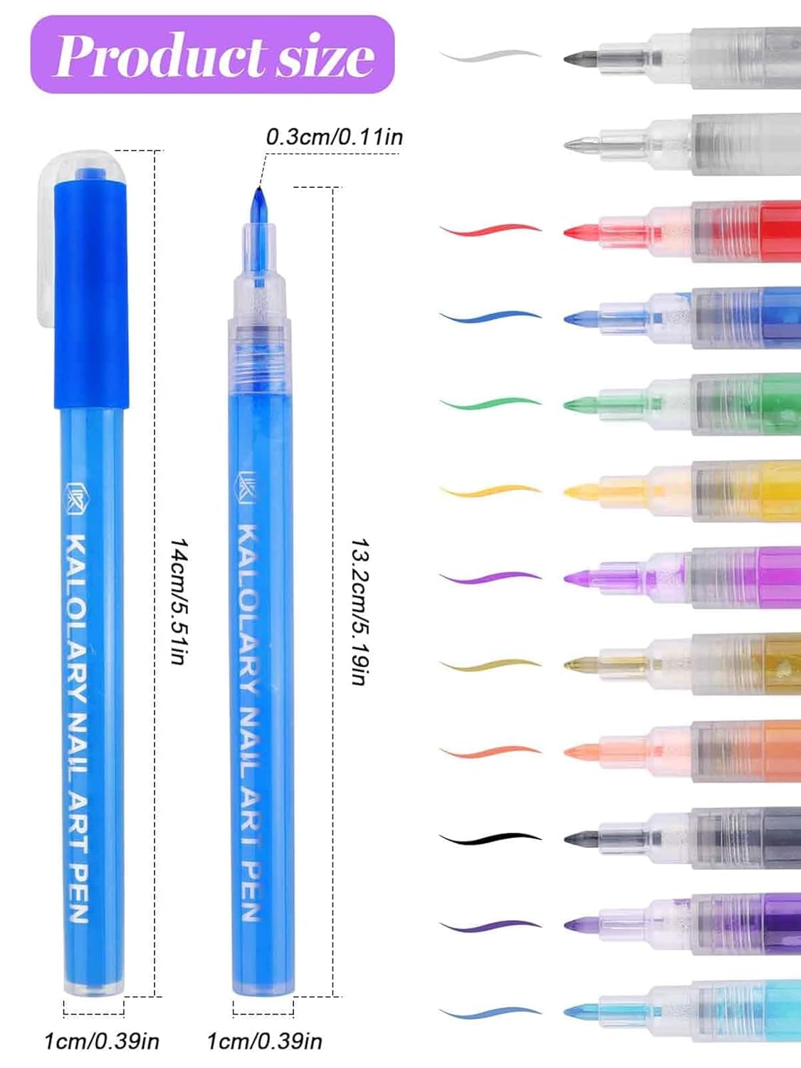 12 Color 3D Nail Art Pens Set, Kalolary Nail Point Graffiti Dotting Pen Drawing Painting Liner Brush for DIY Nail Art Beauty Adorn Manicure Tools-BrightBean Baby