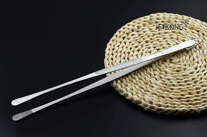 JETKONG 12-Inch Fine Tweezer Tongs Long Cooking Tweezer Stainless Steel Kitchen Tweezers