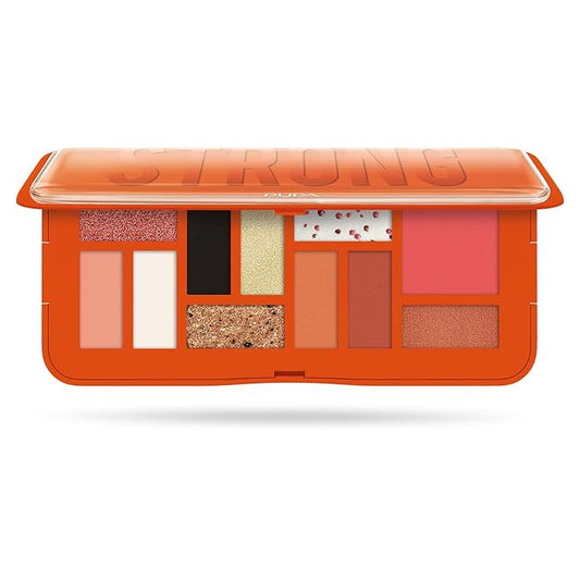 Pupa Milano Make-Up Palette M, 004 Orange, 0.42 oz - Eyeshadow Palette with Matte, Shimmer, Metallic Finishes - Highly Pigmented Eyeshadow, Blush Palette - 11 Blendable Eye Makeup Shades - Talc-Free-BrightBean Baby
