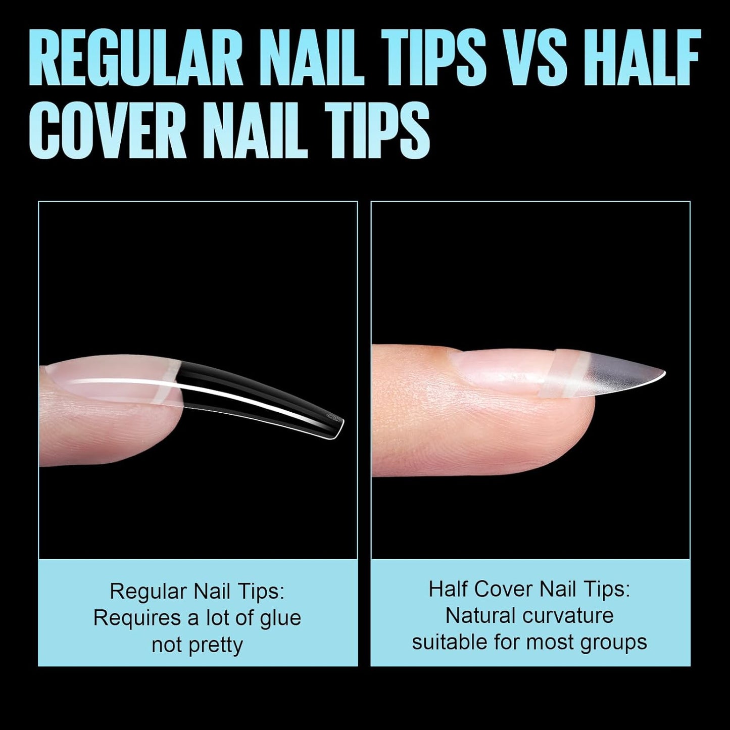 TOMICCA Short Oval Nail Tips 510Pcs Acrylic Fake Nails Full Matte, 12 Sizes No C Curve Nail Tips Half Cover for Salon DIY Nail art-BrightBean Baby