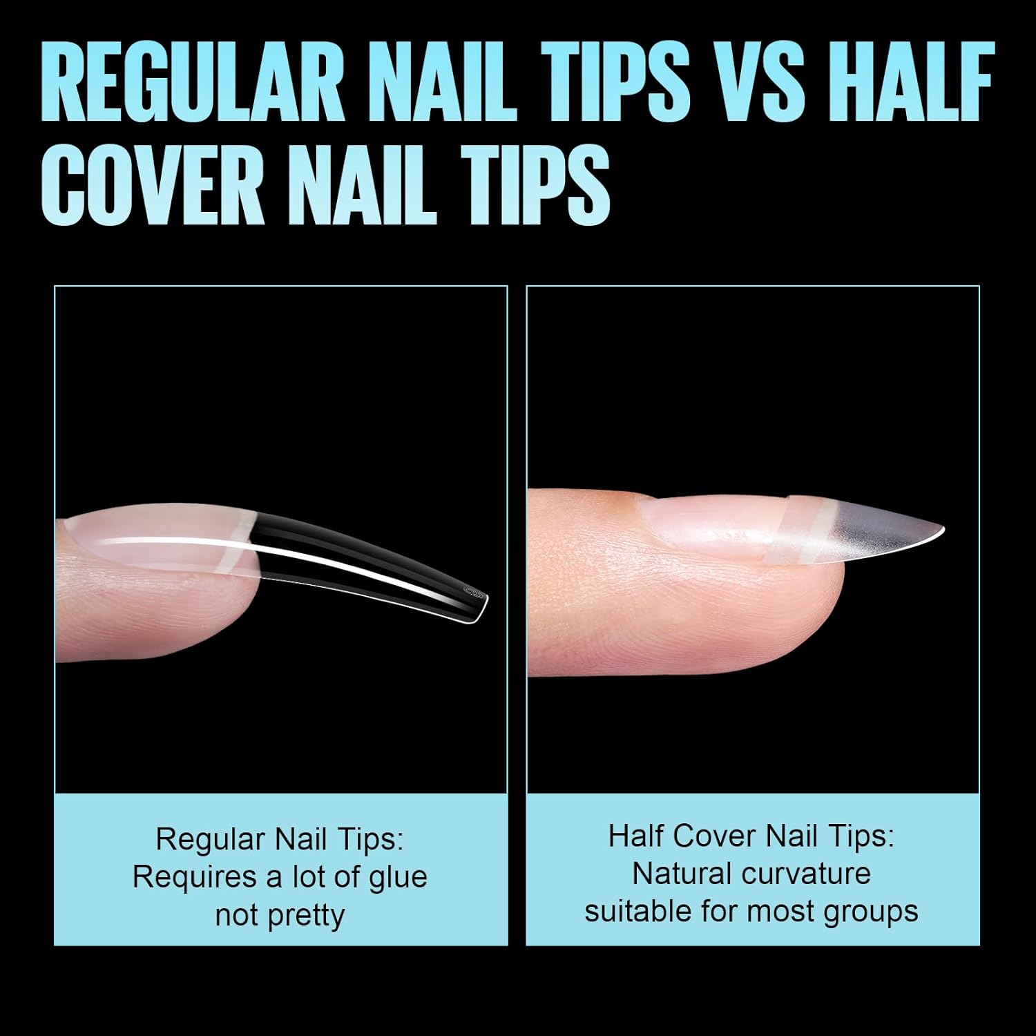 TOMICCA Short Oval Nail Tips 510Pcs Acrylic Fake Nails Full Matte, 12 Sizes No C Curve Nail Tips Half Cover for Salon DIY Nail art-BrightBean Baby