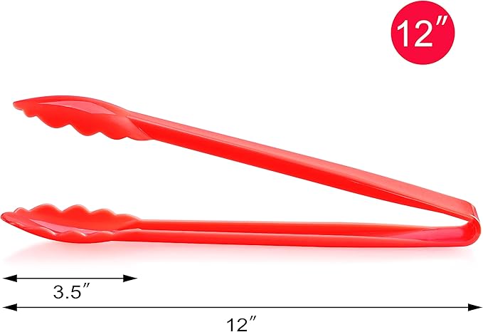 New Star Foodservice 35544 Utility Tong, High Heat Plastic, Scalloped, 12 inch, Set of 12, Red