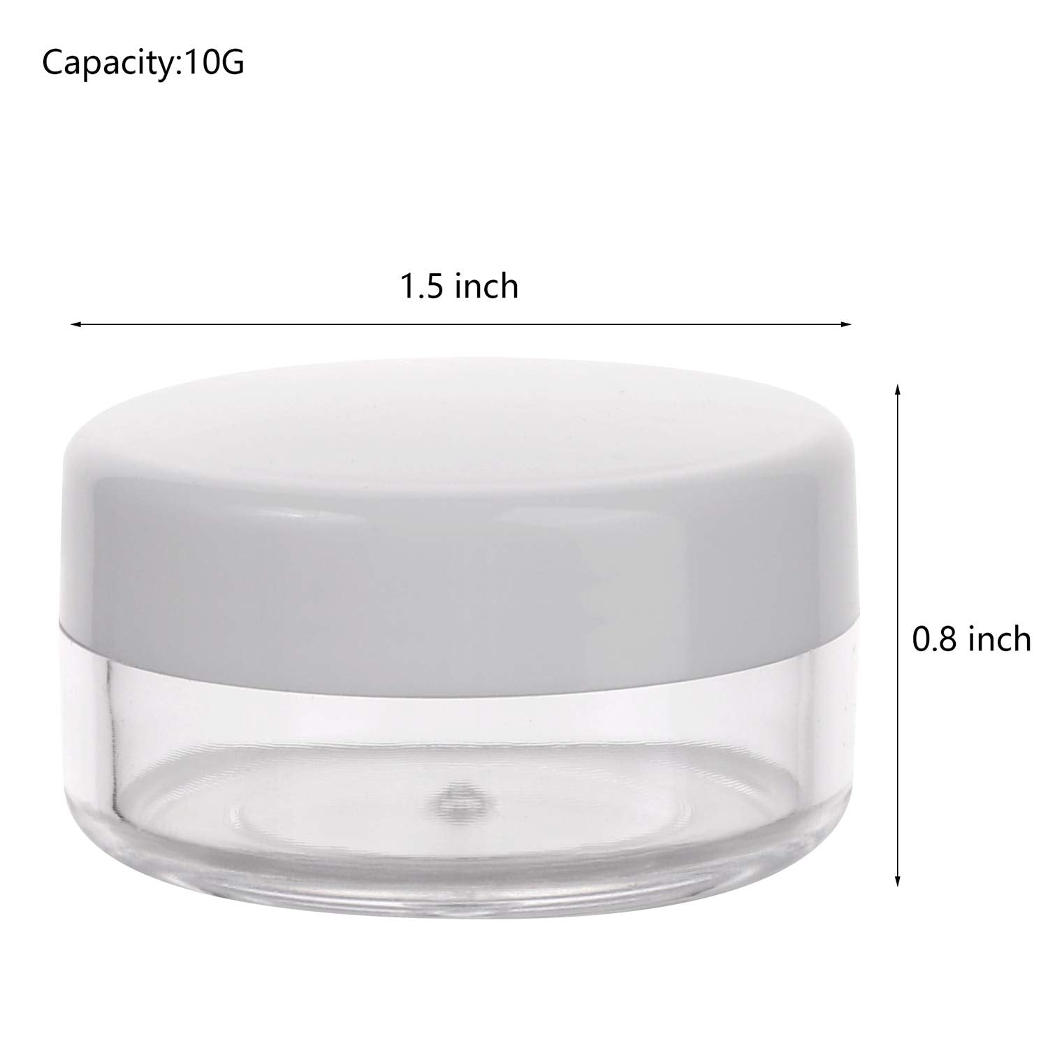 Refillable Cosmetic Sample Jars - 100 Pack 10g (0.35oz) White Small Travel Containers with Lids + 10 Mini Makeup Spatulas - BPA Free-BrightBean Baby