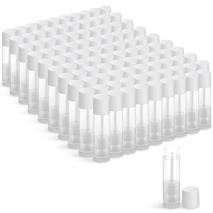 100 Sets Empty Lip Balm Tubes Bulk Round with White Caps for DIY Lipstick homemade, 3/16 Oz (5.5 ml), Clear, BPA Free, 100 Tubes and 100 Caps-BrightBean Baby