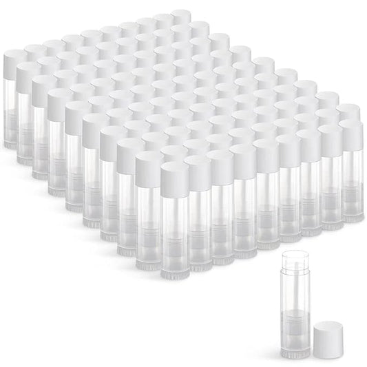 100 Sets Empty Lip Balm Tubes Bulk Round with White Caps for DIY Lipstick homemade, 3/16 Oz (5.5 ml), Clear, BPA Free, 100 Tubes and 100 Caps-BrightBean Baby