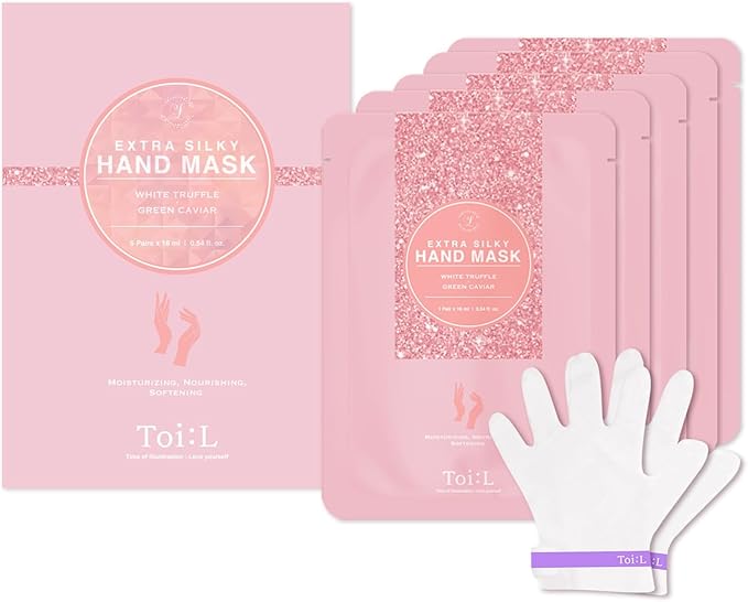 Toi:L Extra Silky Hand Mask 5 Pairs, Korean Moisturizing Gloves for Dry Hands with White Truffle, Green Caviar & Peptides, Repairing and Softening Hand Care Treatment for Aging, Cracked, and Dry Skin-BrightBean Baby