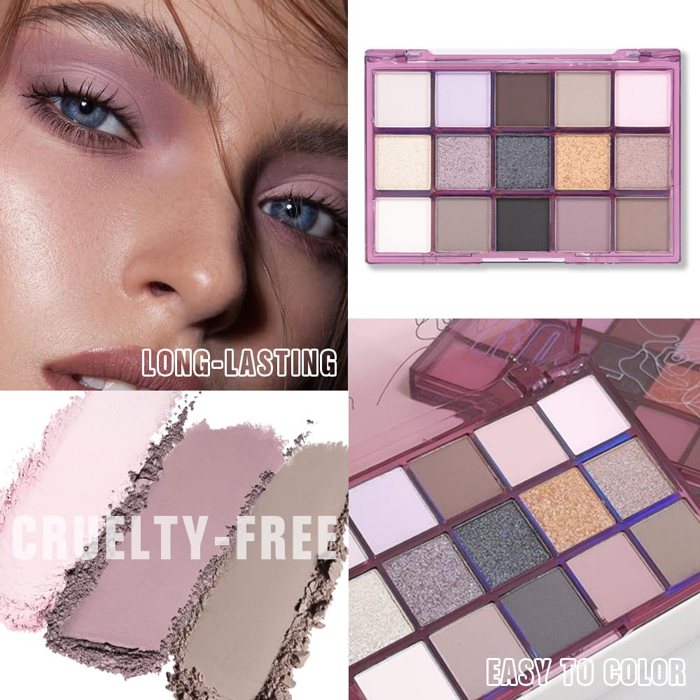 Smokey Eye Shadow Makeup Palette,15 Colors Nude Taupe Dark Shimmer Matte Makeup Pallet,Long Lasting Waterproof for Daily and Halloween,Vegan,Cruelty -free-BrightBean Baby