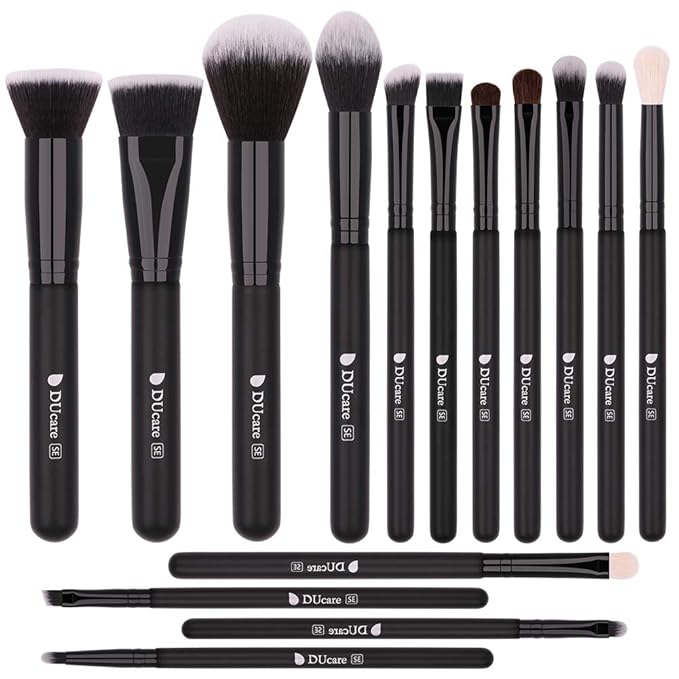 DUcare Makeup Brushes 15Pcs Premium Synthetic Kabuki Makeup Brush Set, Professional Foundation Concealers Powder Blush Blending Face Eye Shadows Black Brush Sets-BrightBean Baby