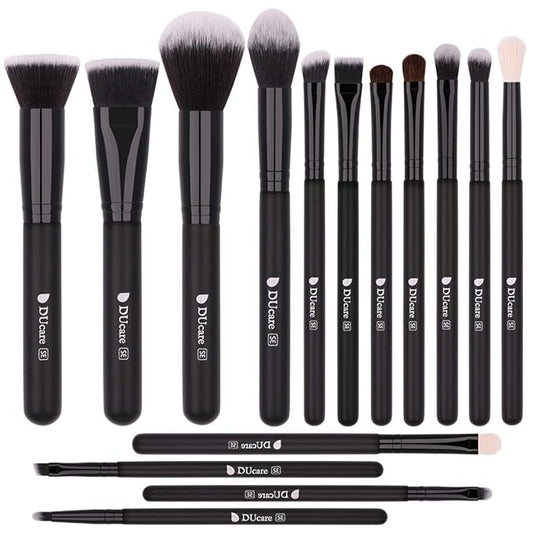 DUcare Makeup Brushes 15Pcs Premium Synthetic Kabuki Makeup Brush Set, Professional Foundation Concealers Powder Blush Blending Face Eye Shadows Black Brush Sets-BrightBean Baby