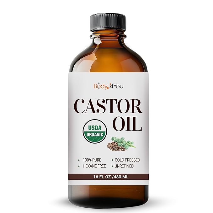 BodyJ4You Castor Oil for Eyelashes Eyebrows - 100% Pure Natural USDA Organic Cold Pressed - Hydrating Skin Hair Growth Oil Lashes Scalp - Non-GMO Hexane Free Unrefined Carrier - Glass Bottle 16 Fl Oz-BrightBean Baby