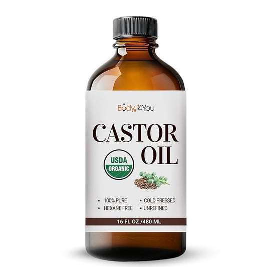 BodyJ4You Castor Oil for Eyelashes Eyebrows - 100% Pure Natural USDA Organic Cold Pressed - Hydrating Skin Hair Growth Oil Lashes Scalp - Non-GMO Hexane Free Unrefined Carrier - Glass Bottle 16 Fl Oz-BrightBean Baby